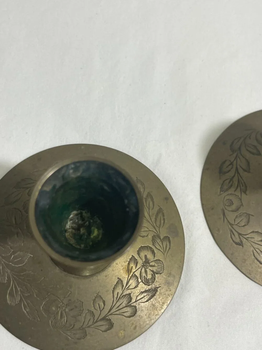 Vintage Pair Etched Solid Brass Candlestick Holders India Floral Taper Candle 3.